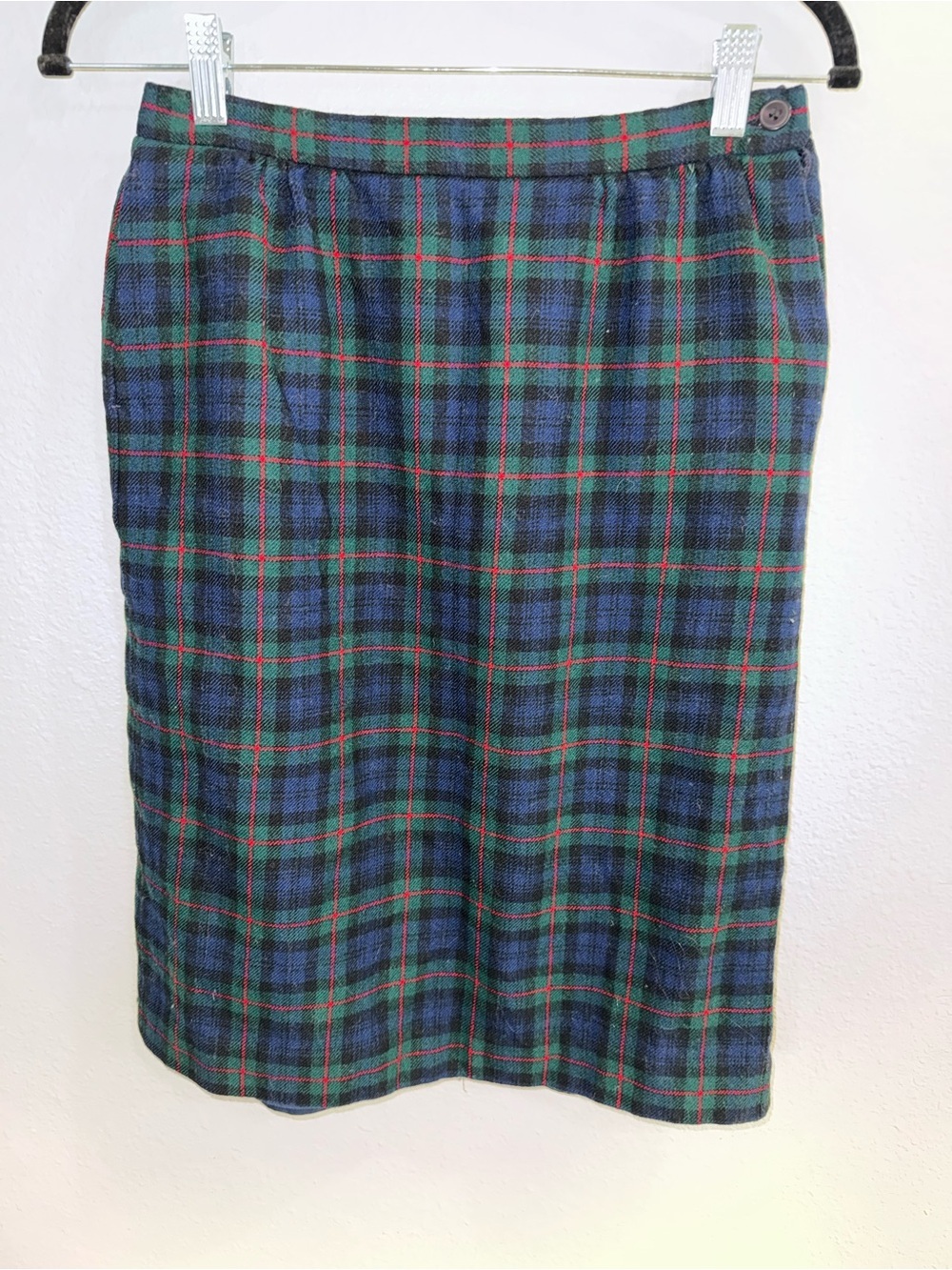 Vintage authentic Argyle Tartan Pendleton Plaid 100% virgin Wool Pencil Skirt 8